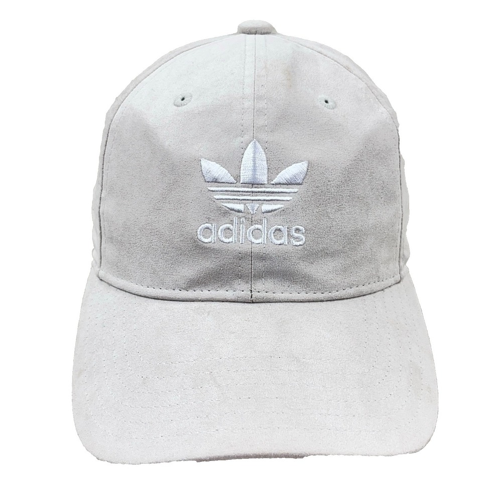 Adidas Hat Cap Strap Back Gray Tan Suade White Trefoil Logo Womens‎ Ladies